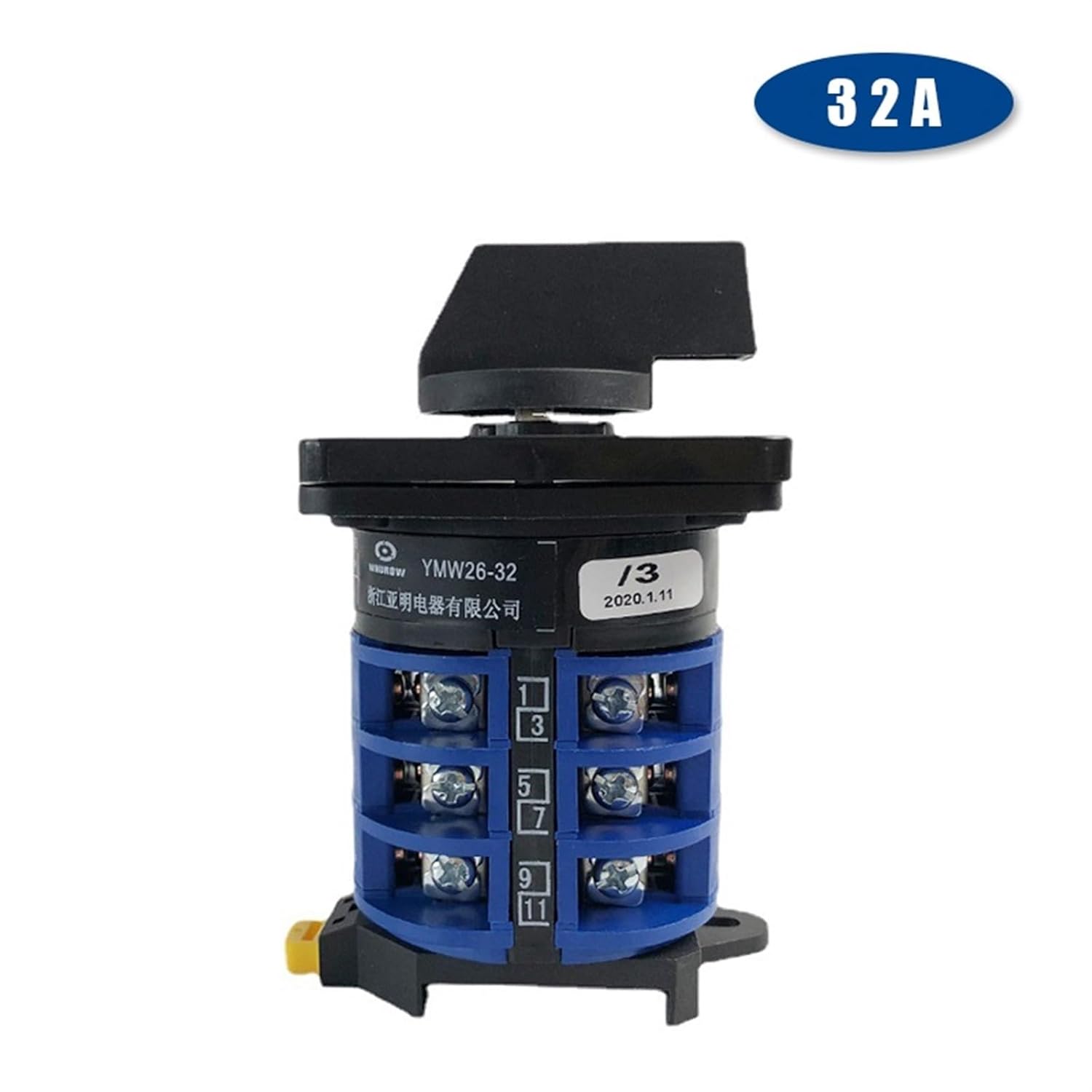 Rotary Cam Switch DIN Rail Mounted 2/3/4/6/7 Position 32A 690V 3 Poles Changeover Gear Selector LW26-32 LW28 YMW26-32/3(0-1 (DIN))