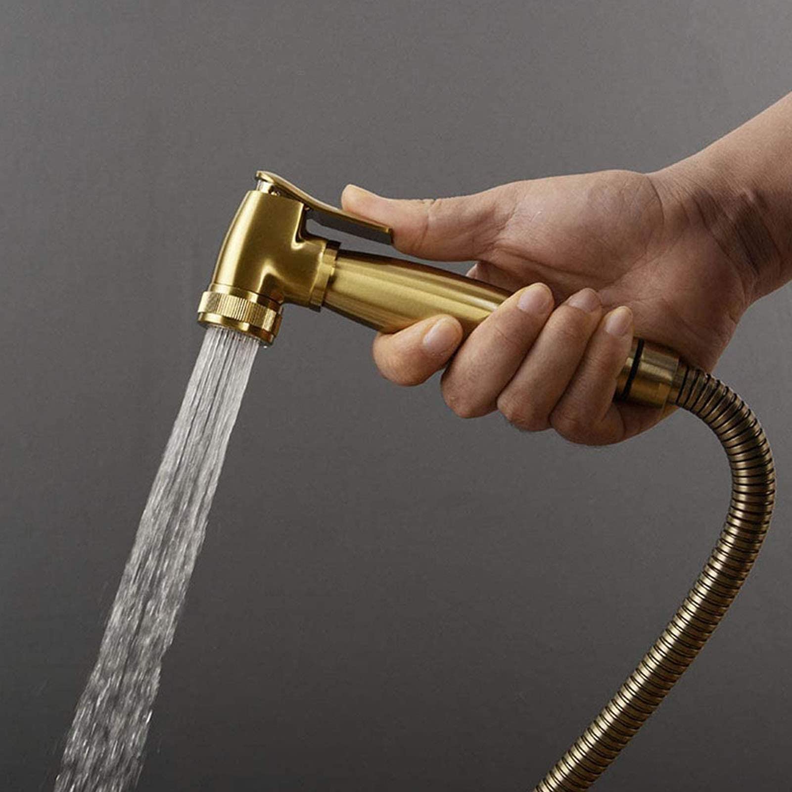 Pulverizador portátil para inodoro, bidé de mano de latón cepillado con manguera de 1,5 m, grifo de agua caliente montado en la pared, juego de ducha de bidé fácil de instalar para máxima comodidad