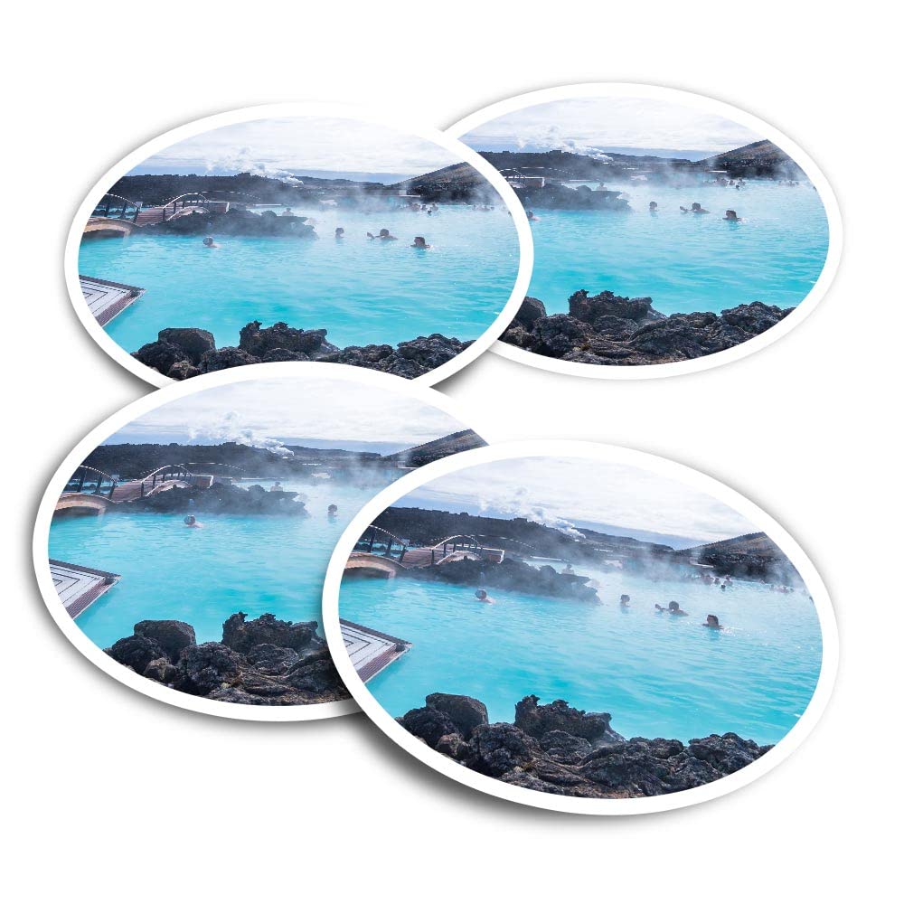 Vinyl Round Stickers (Set of 4) 10cm - Blue Lagoon Geothermal Spa Iceland for Laptops, Tablets, Luggage, Scrap Booking, Fridges #50318