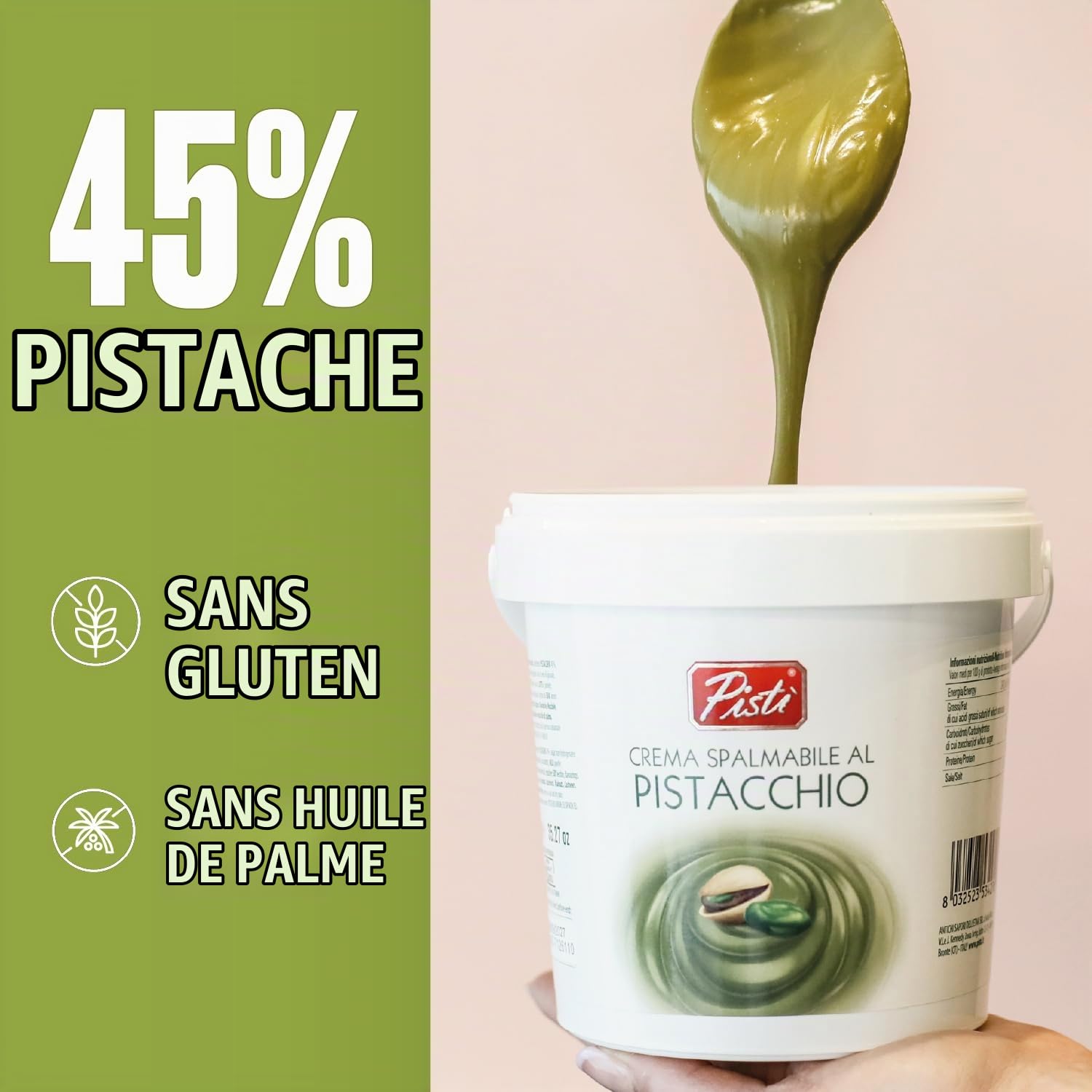 Pistì - Crème à tartiner à la pistache - Avec des pistaches vertes sélectionnées, fabrication artisanale, 100% naturelle - 3 pots de 1 kg