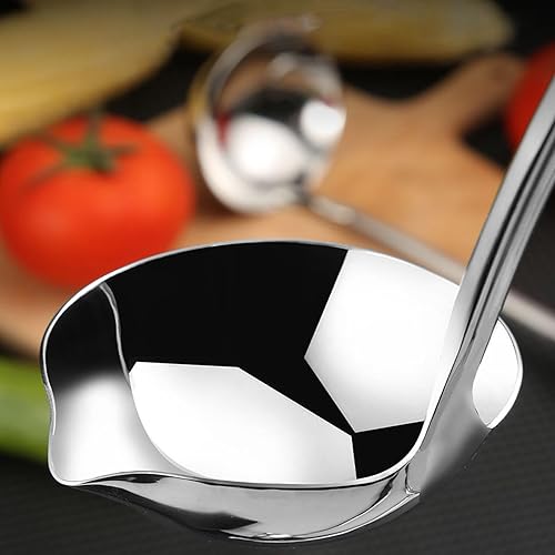Miniatura 2 de Zjunhm Cucharón de sopa con boquilla para verter, cuchara de sopa de acero inoxidable SUS304 de grado alimenticio para cocina, cucharón para salsas,