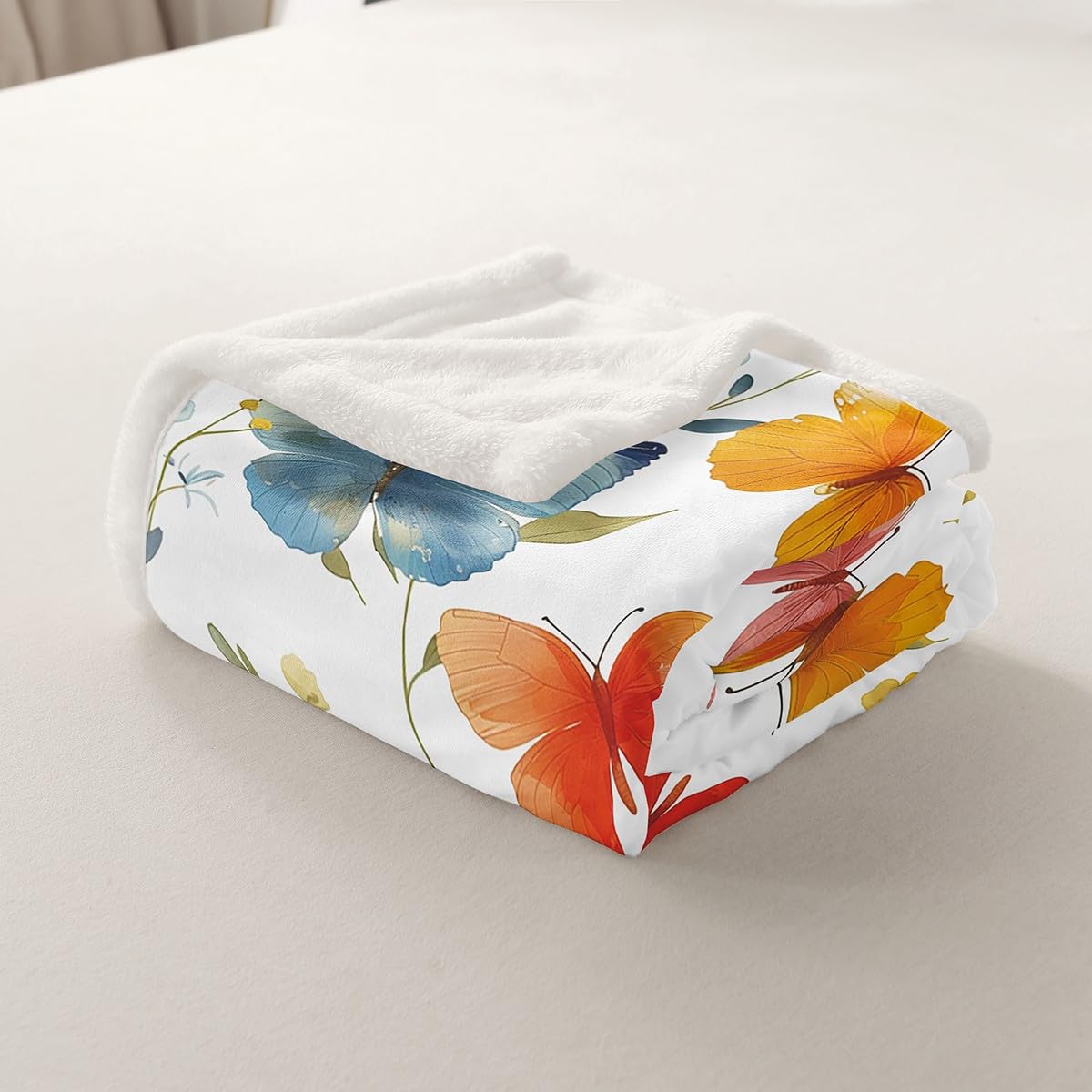 Homewish Bunte Blumen Kinder Decke 150x200cm Botanische Blätter Dekorativ Kuscheldecke Schmetterling Fleecedecke für Jugendliche,Vintage Wildblumen Bett Sofa Couch Dekorative Decken