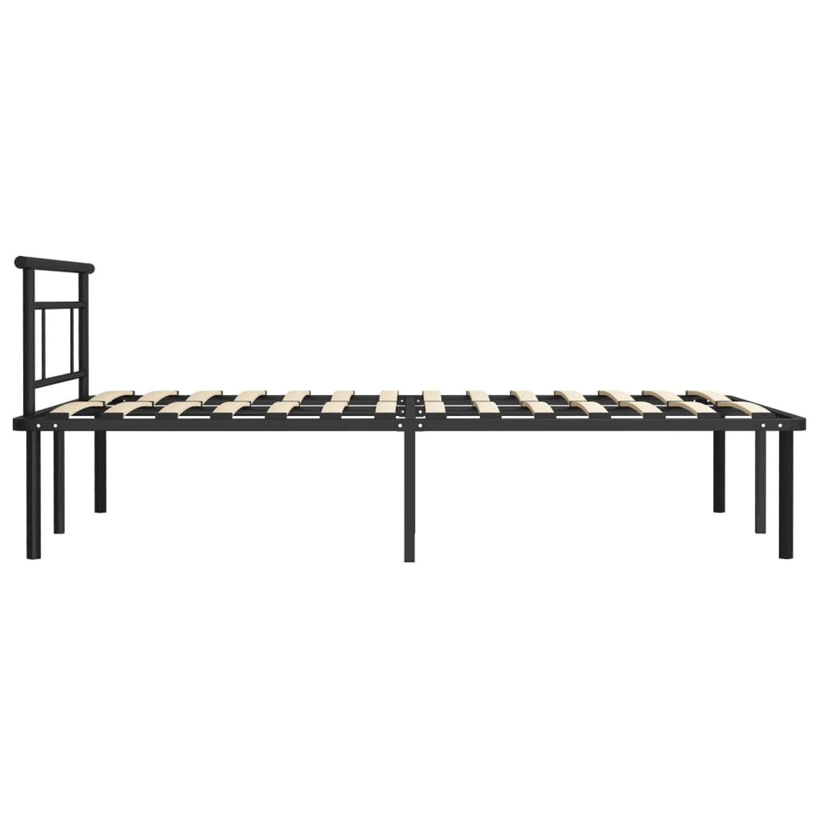 Tidyard Bedframe voor eenpersoonsbed van metaal en massief eikenhout met lattenbodem 90/120/140/160/200/200 x 200 cm, metalen bed, Frans bed
