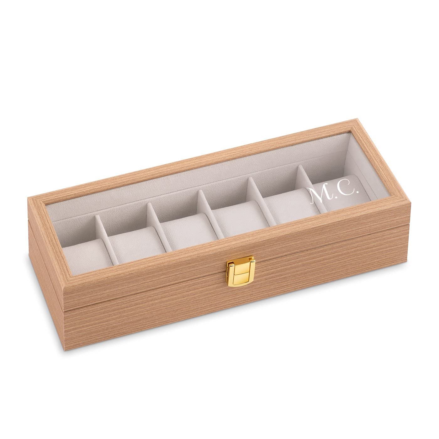 Maverton Boîte à 6 montres personnalisée en bois - 31 cm x 11 cm x 8 cm - Coffret pour une collection de montres - Cadeau pour collectionneurs - Pour homme - Initiales