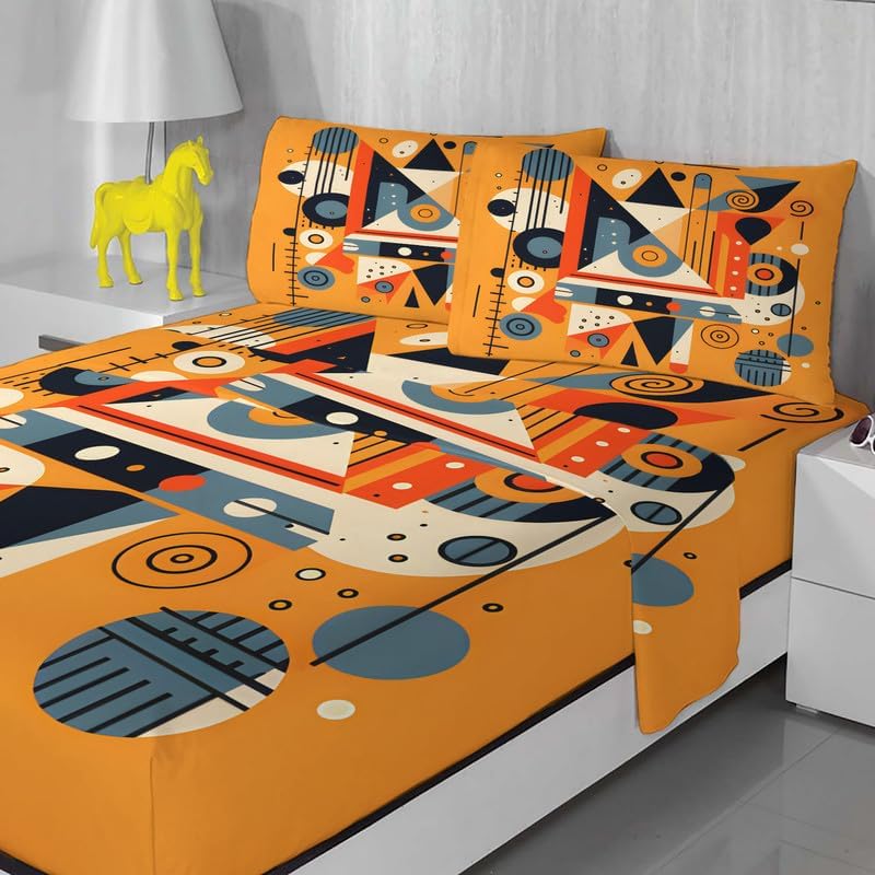 Miniatura 1 de Sábanas abstractas tamaño individual  Sábanas geométricas de 3 piezas y 16 pulgadas de profundidad, sábanas de microfibra suave de 600 hilos sin