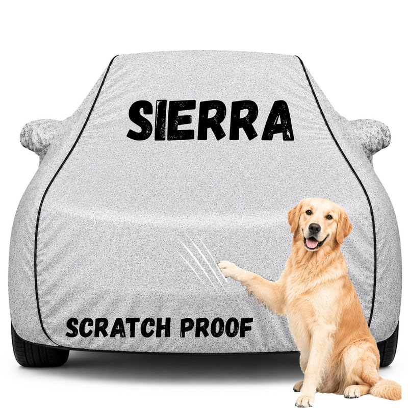 Image of Pure Fabric Silver 100% Waterproof Sierra Car Cover | Polyester Car Body Cover for Rain & Sun | UV Protection, Dustproof, Scratch Resistant, Windproof, Heat Resistant, Custom Fit