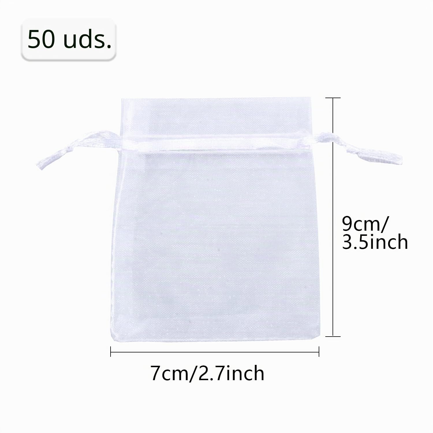 OWill 50 Pcs Bolsitas de Tela Pequeñas 7x9cm Bolsas de Organza Blanco,Bolsitas Regalo Pequeñas para Joyas con Cordón para Boda Favores Joyas y Dulces,festivales y fiestas
