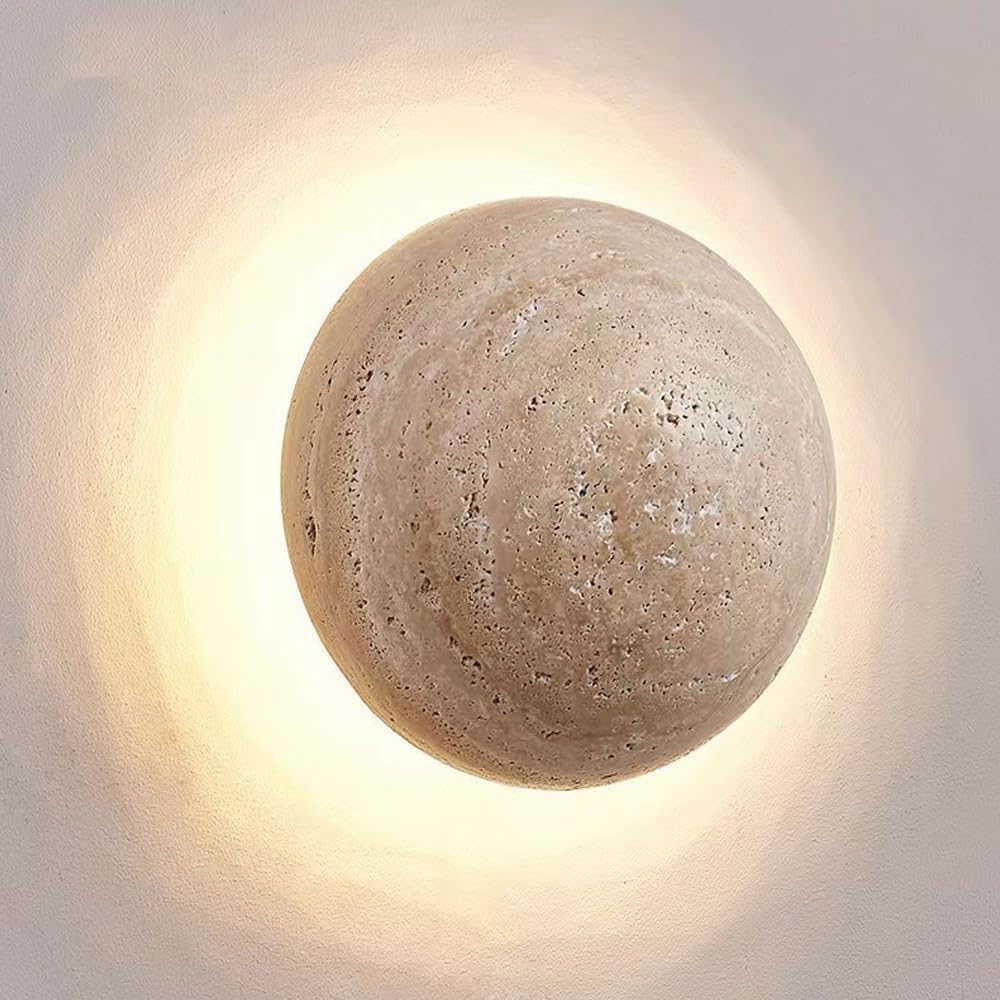 GUOGUOSM 5.9in Yellow Travertine Wall Lamp, Nordic Minimalist Style LED Wall Light, Hard Wiring Connection Indoor Wall Sconce, Bedside Living Room Stairs Decorative Lighting Fixtures