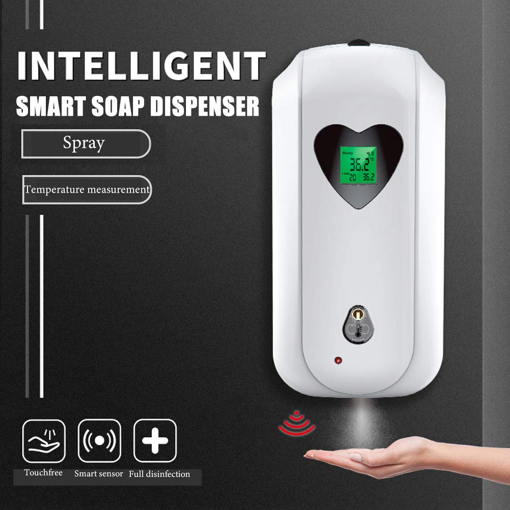 Dispensador Jabón Montaje en Pared, Dispensador Inteligente de Jabón Manos con Sensor Sin Contacto en Aerosol 850mL con Alarma Automática Manos Libres para Anomalías Gotas Grises (Grey)