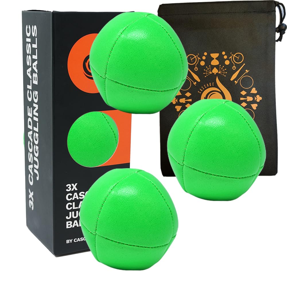 3 x Pro 105g Cascade 8 Panel Thud Juggling Balls & Bag - Set of 3 Juggling Balls (Green)