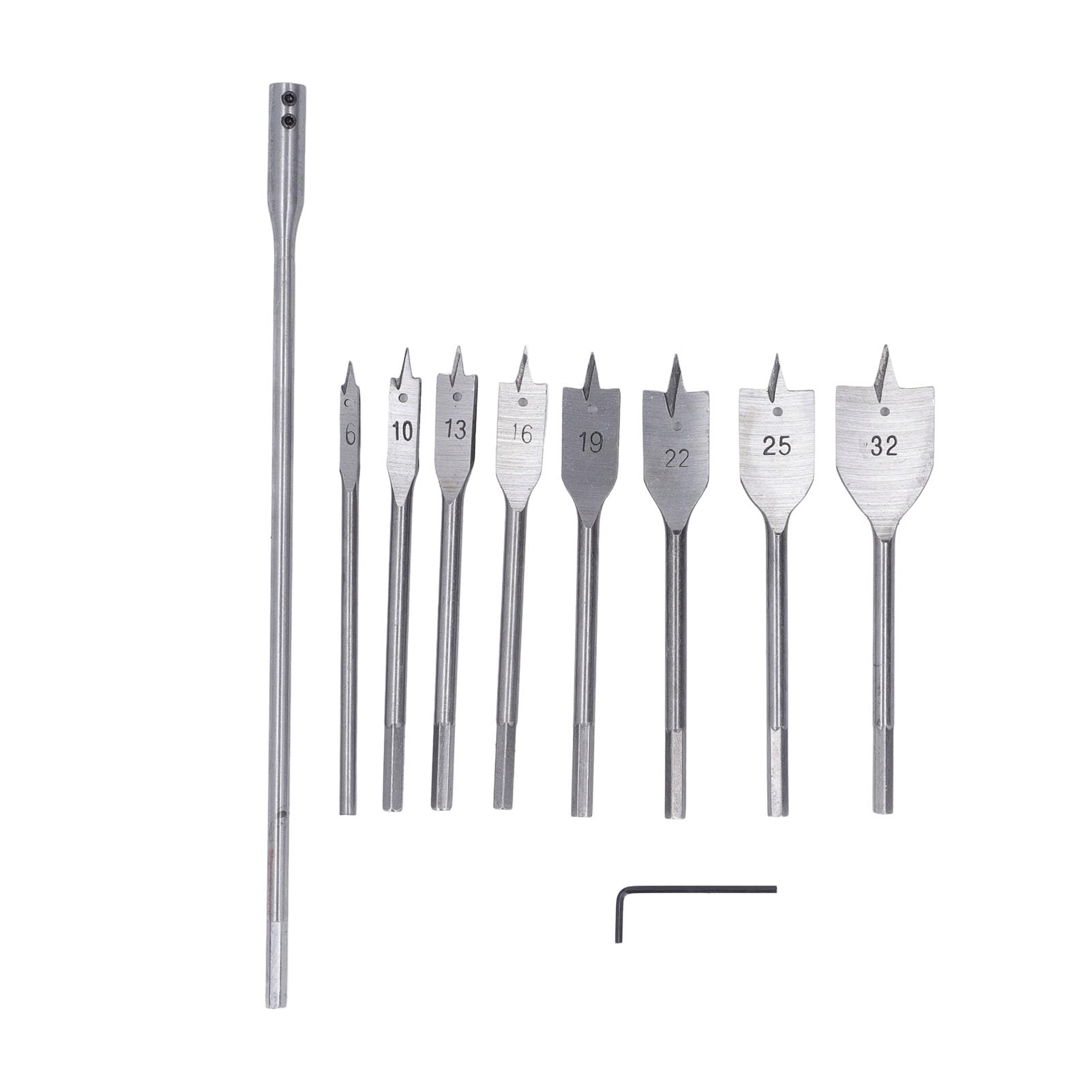 Brocas Planas para Pala, Juego de Brocas para Madera con Vástago de 1/4 Pulgadas, Versátil, Larga Vida útil, 8 Tamaños para Carpintería, 10 Piezas