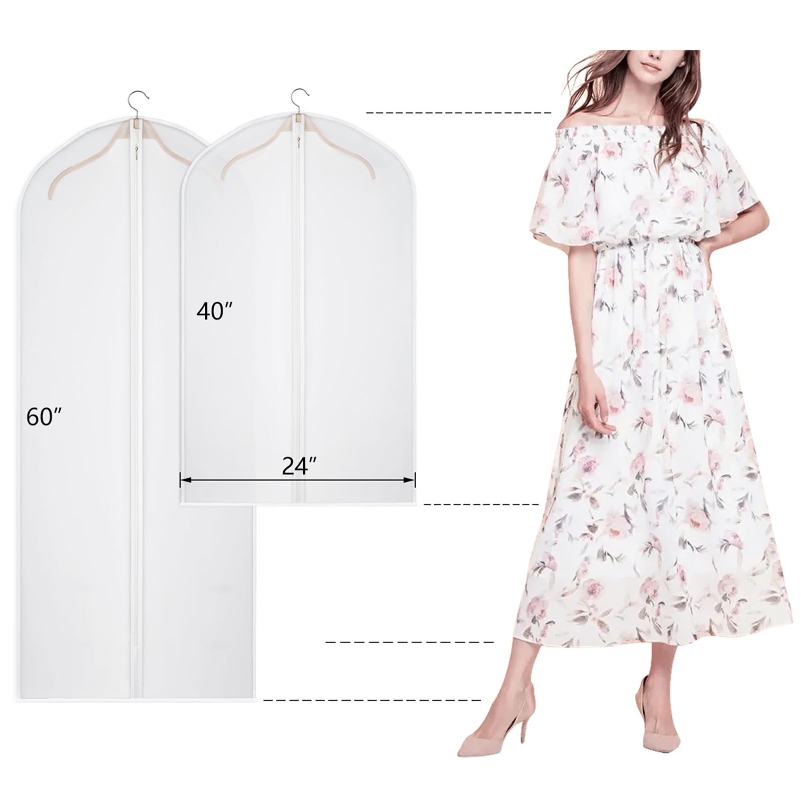 Funda de ropa para almacenamiento con cremallera, 102 cm, transparente, a prueba de polvo, para trajes, abrigos, vestidos, armario, ropa, juego de 20 [versión mejorada]