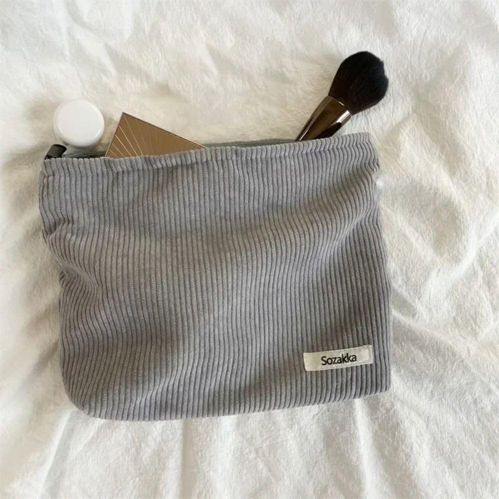 Corduroy Cosmetic Organizer Structured Canvas-Lined Travel Makeup Bag with Zipper Closure - Image 4