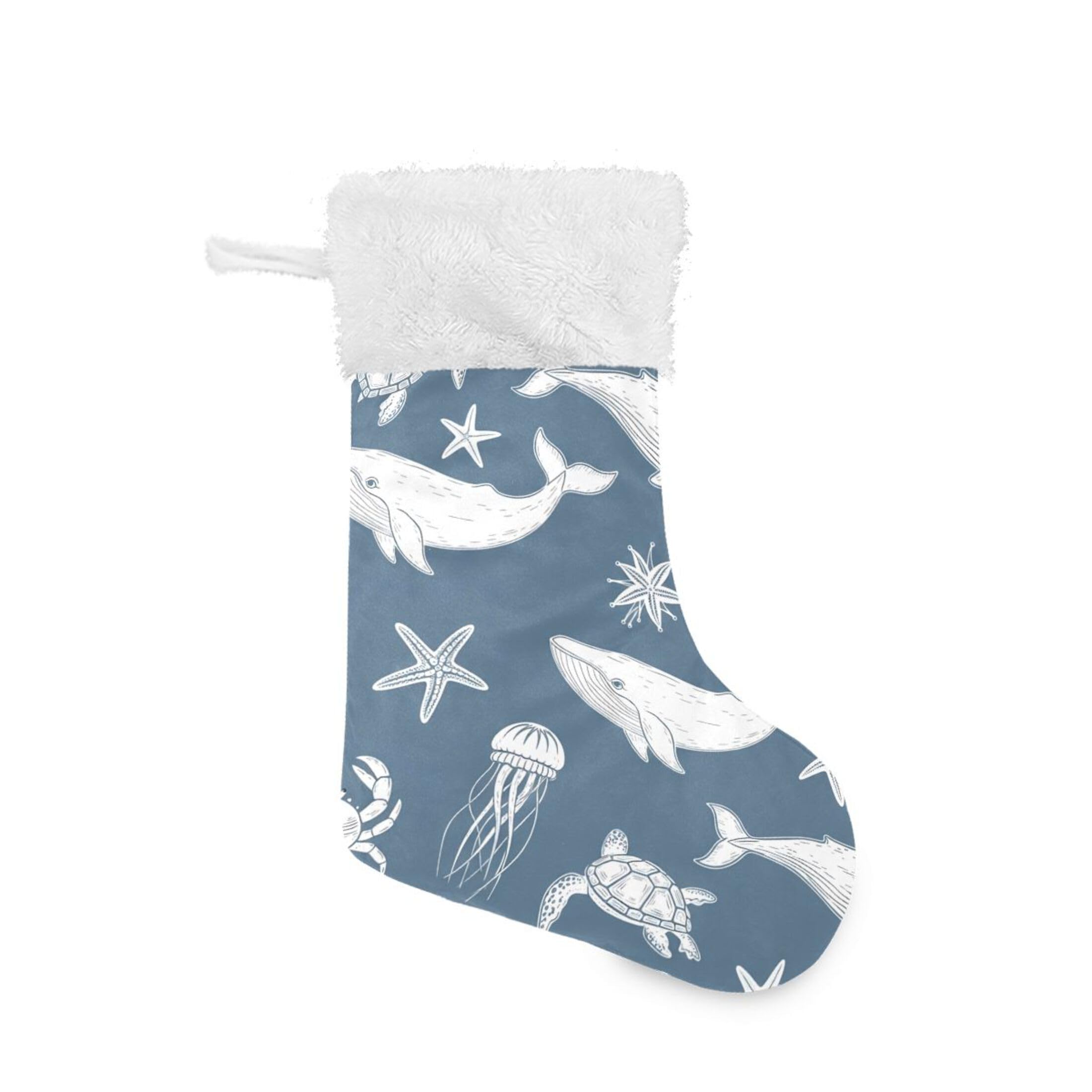 Fuauuyl Whale Crab Starfish Christmas Stocking 18 In Xmas Hanging Stocking with Plush Cuff for Family Holiday Party Fireplace Decorations, 2 Pack
