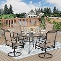 MIXPATIO 5 Pieces Patio Dining Set, Outdoor Table and Chairs, 4 x Textilene Swivel Dining Chairs and 42" Round Black Table, with 1.57" Umbrella Hole, for Cozy Garden Settings, Grey-Brown