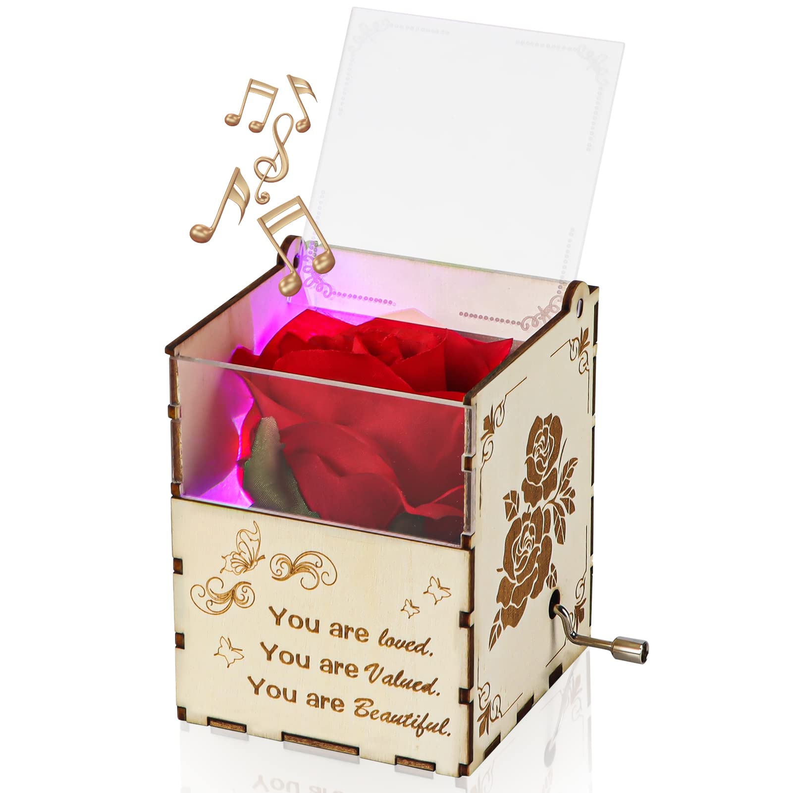 WIFTREY Red Rose Music Box, Vintage Wooden Music Box Valentine's Day/Christmas/Birthday for Wife/Girlfriend/Mom/Boyfriend/Girl
