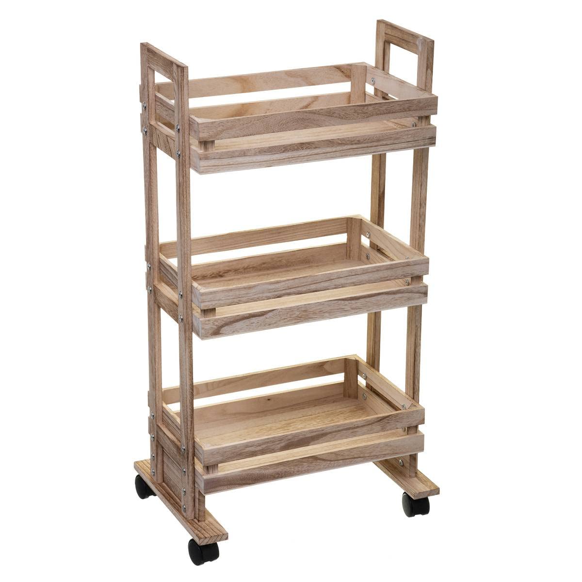 Five - Desserte sur Roues en Bois de Paulownia Esprit Cagette H 82 cm