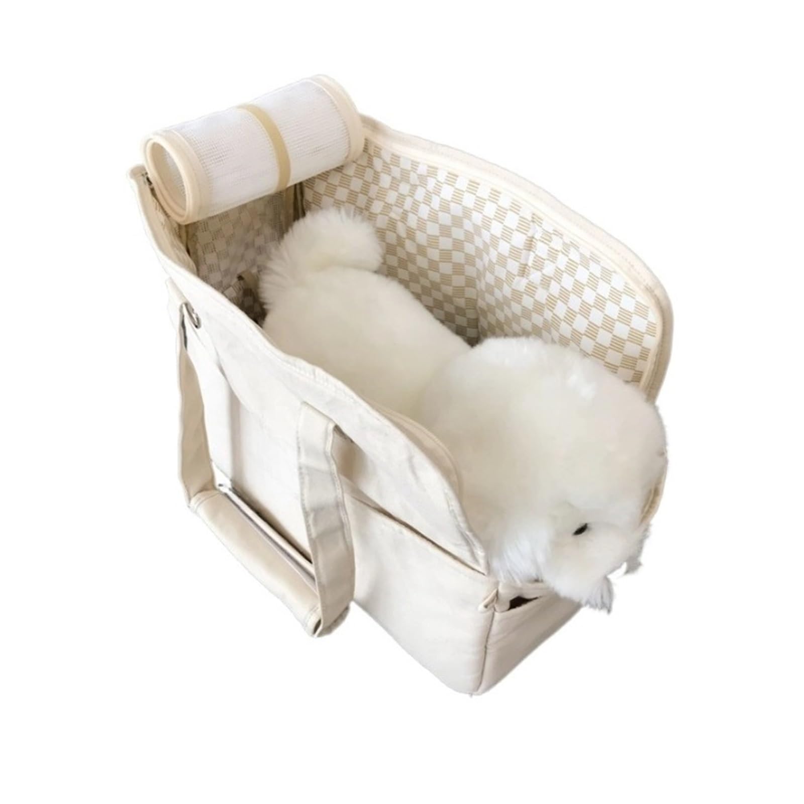 Bolsa portátil de lona para perros, bolsa de hombro para mascotas, gato, asiento de coche, cama, cinturón de seguridad, suministros para perros chihuahua (S8601 beige)