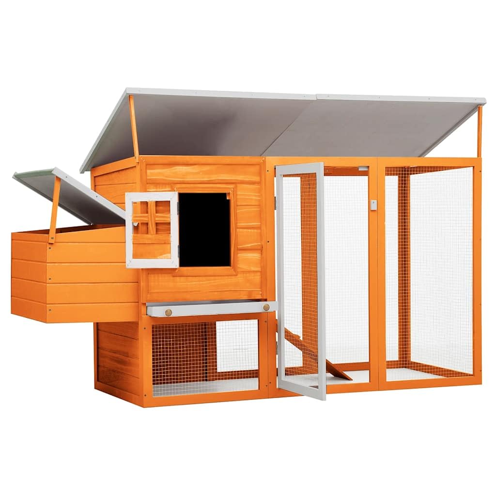 Gallinero exterior de madera de pino con techo verde impermeable, Rampa de acceso, pajarera, jaula de huevos y bandeja deslizante para pollos