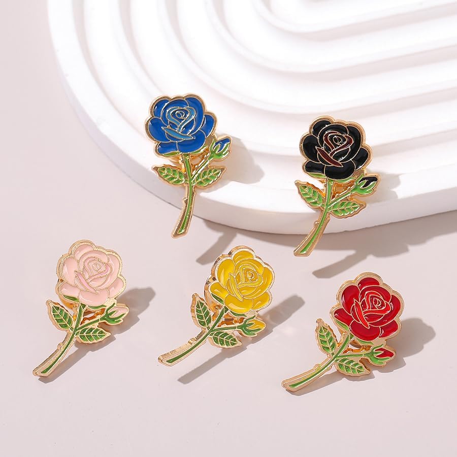 Rose Flower Enamel Pins Set Elegant Cute Alloy Brooch Lapel Pins for Women, Teens - Mini Floral Badge Accessories for Backpacks, Jackets, Bags Pack of 5 - Image 4