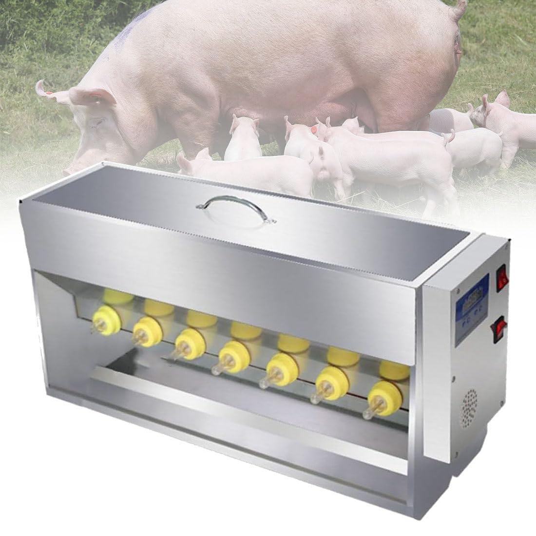 XNZJHPP Stainless Steel Piglet Feeder with 10/14 Teats - Efficient Nursing Station for Piglets & Lambs, Durables Nipple Milk Feeder for Optimal Feeding (14nipples)