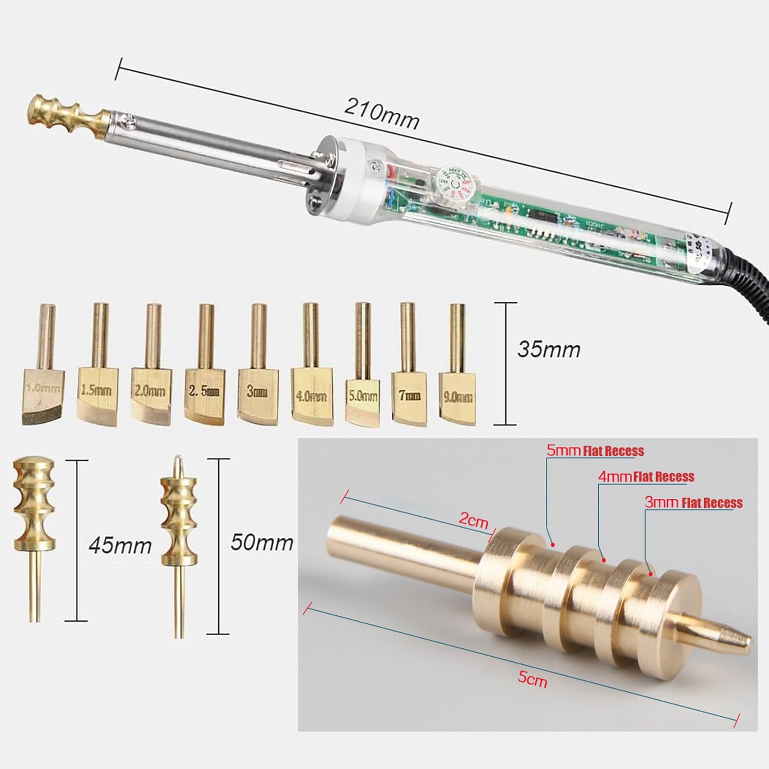 Máquina eléctrica for ranurar bordes de cuero con calor, herramienta for ranurar bordes de cuero con calor, calentador de sellado con 11 puntas de latón, temperatura ajustable, herramienta for pulir