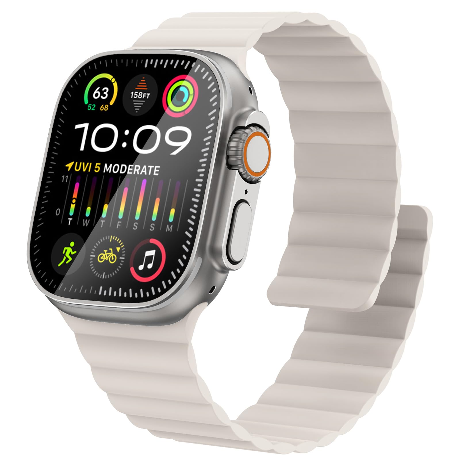 Fullife Silicone Magnetic Band Compatible with Apple Watch Ultra 3/2/1 Band 49mm for Men Women, Sport Solo Loop for Apple Watch Series 11/10 46mm, 9/8