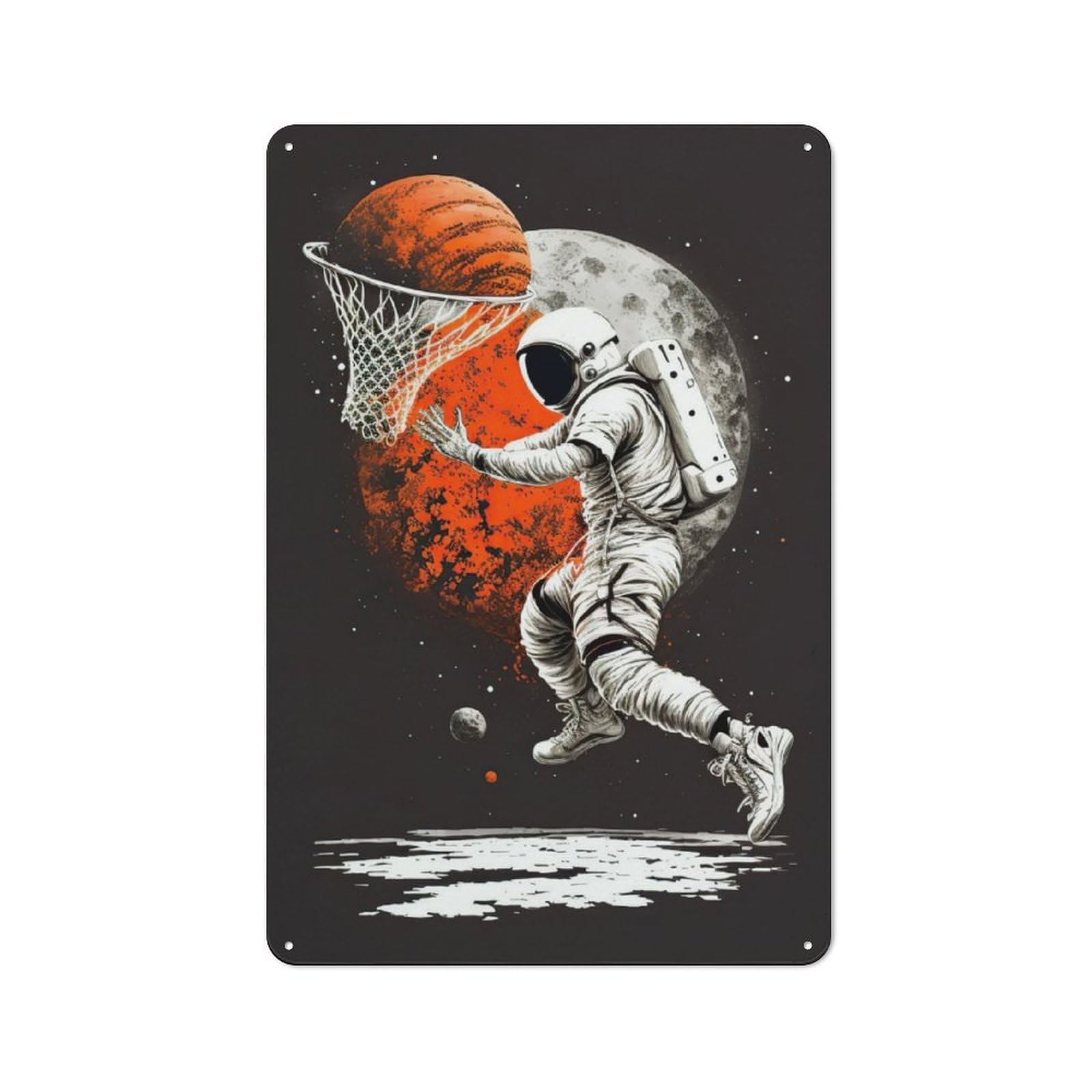 Junmoney Astronaut Basketball Tin Wall Plaque 30X20cm With For Bar Or Restaurant, Suited To Bar Decor Enthusiasts