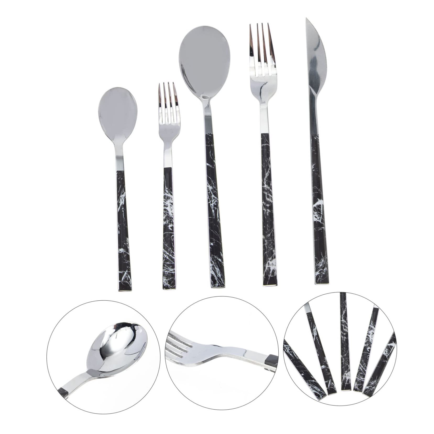 STOBAZA Cubiertos Inoxidable Con Diseño De Mármol Tenedores Y Reutilizables Para Carne Utensilios Resistentes Y Pulidos Para Uso Hogar Y Restaurantes 5 Piezas X 4