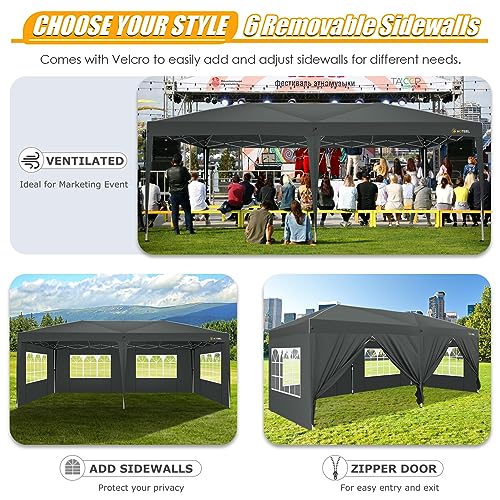 Image of HOTEEL 10x20 Pop up Canopy Tent with Sidewalls, One Push Outdoor Waterproof Tents for Parties with Reinforce Rod, Sandbag, Easy Setup Event Tent Shelter for Backyard, Camping, Market, Black