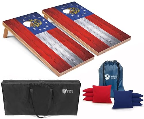Tailgating Pros Regulation Cornhole Boards Flag Set - Includes 8 Bean Bags, Carrying Cases, and 4'x2' Corn Hole Toss Game