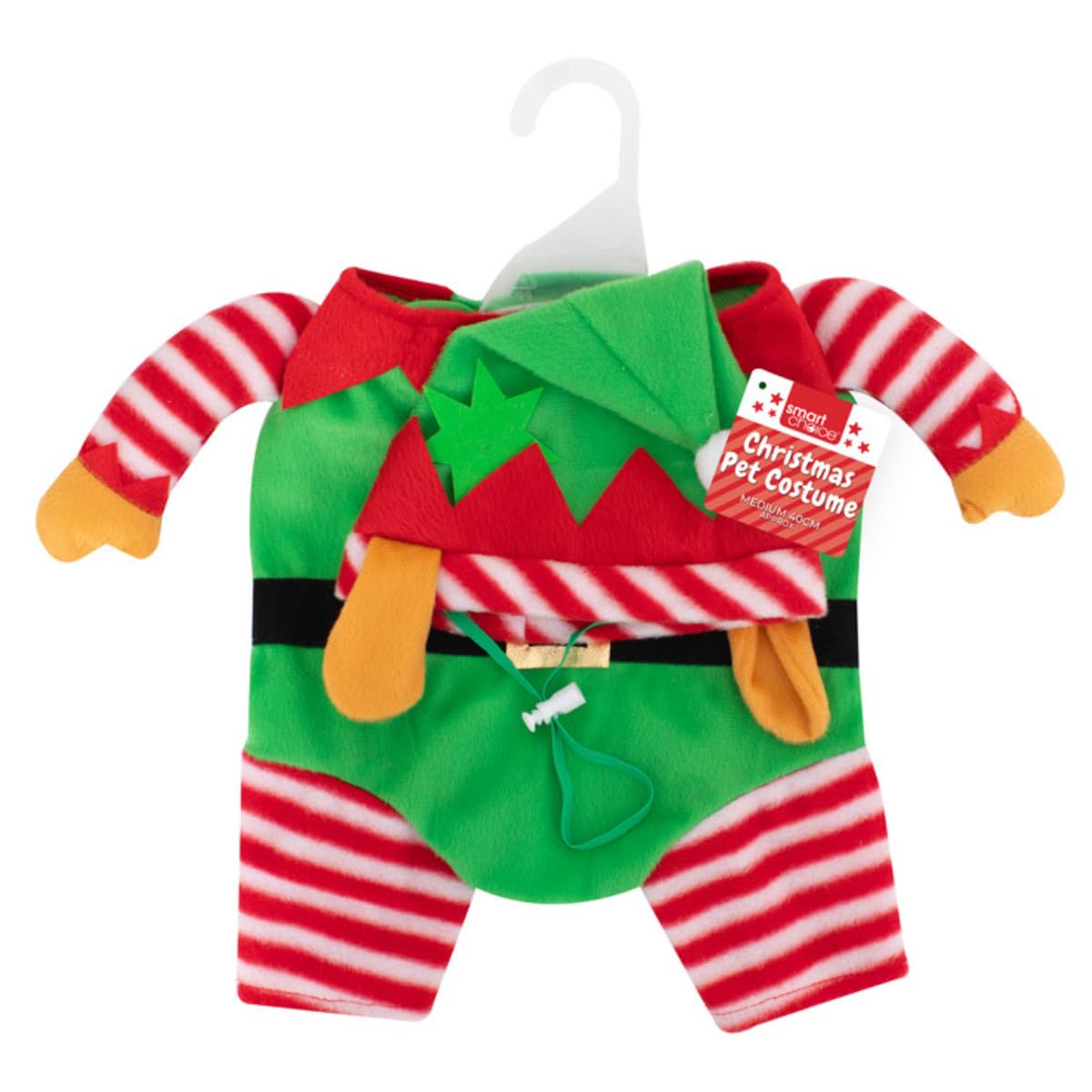 Medium Festive Red Green Elf Design Pet Costume Jumper with Harness/Lead Hole – Soft Acrylic Dog Christmas Sweater – Warm & Lightweight Holiday Outfit for Winter Walks & Seasonal Photos