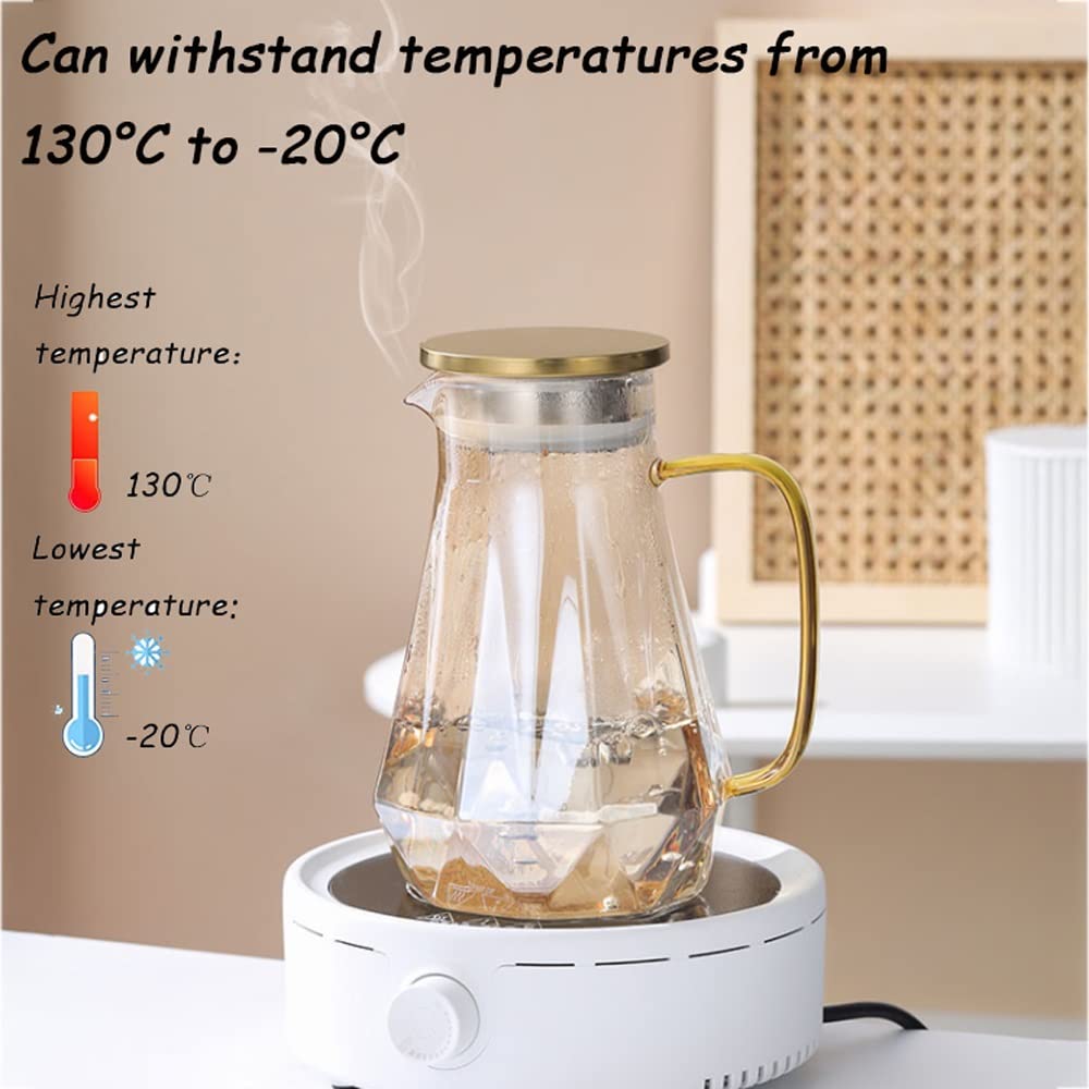 Nff Jarra De Cristal, Jarra De Agua De Cristal De 1,6 L con Tapa, Jarra De Cristal Geométrica Resistente Al Calor, Fácil De Limpiar, Apta For Zumo, Té, Agua, Café (Color : Smoke Grey)