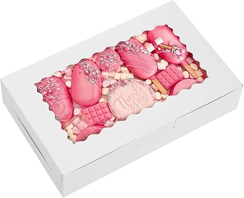 Moretoes 20 cajas de galletas, cajas de panadería blancas de 7 x 4.3 x 1.5 pulgadas con ventana, cajas de dulces pequeñas para tartas para