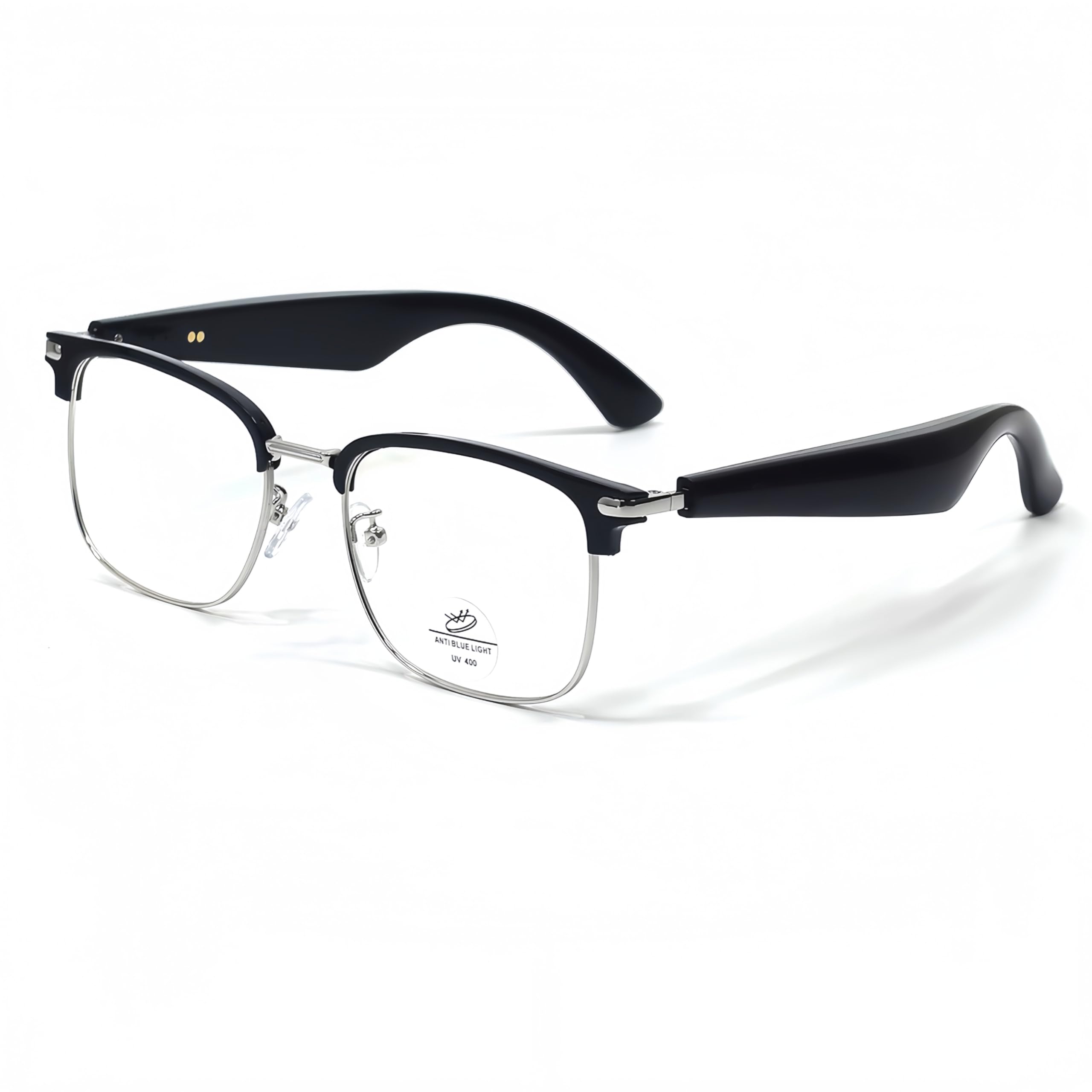 HJX Smart Glasses for Unisex,Bluetooth Glasses for Men, Suitable for Indoor Use, Blue Light Protection, Voice Control, Magnetic Interchangeable Lenses(Black Silver Frame)-image-4