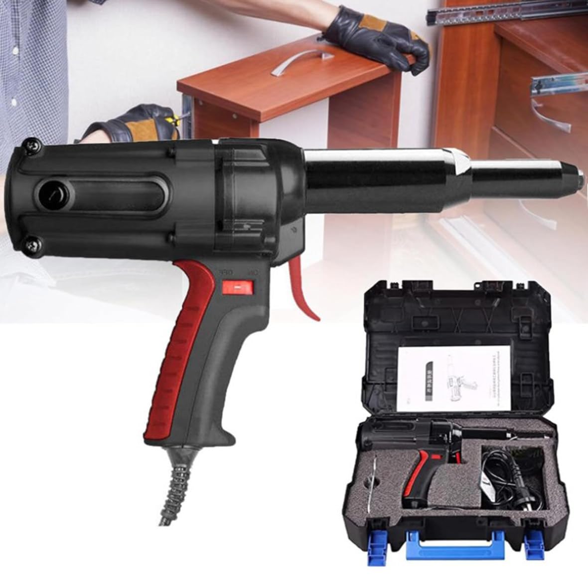 Zestaw adapterów do nitownic elektrycznych 220 V/600 W Elektryczna nitownica ślepa Elektronarzędzie Narzędzie do nitowania 4,0-6,4 mm Elektryczny pistolet do nitów o dużej wytrzymałości