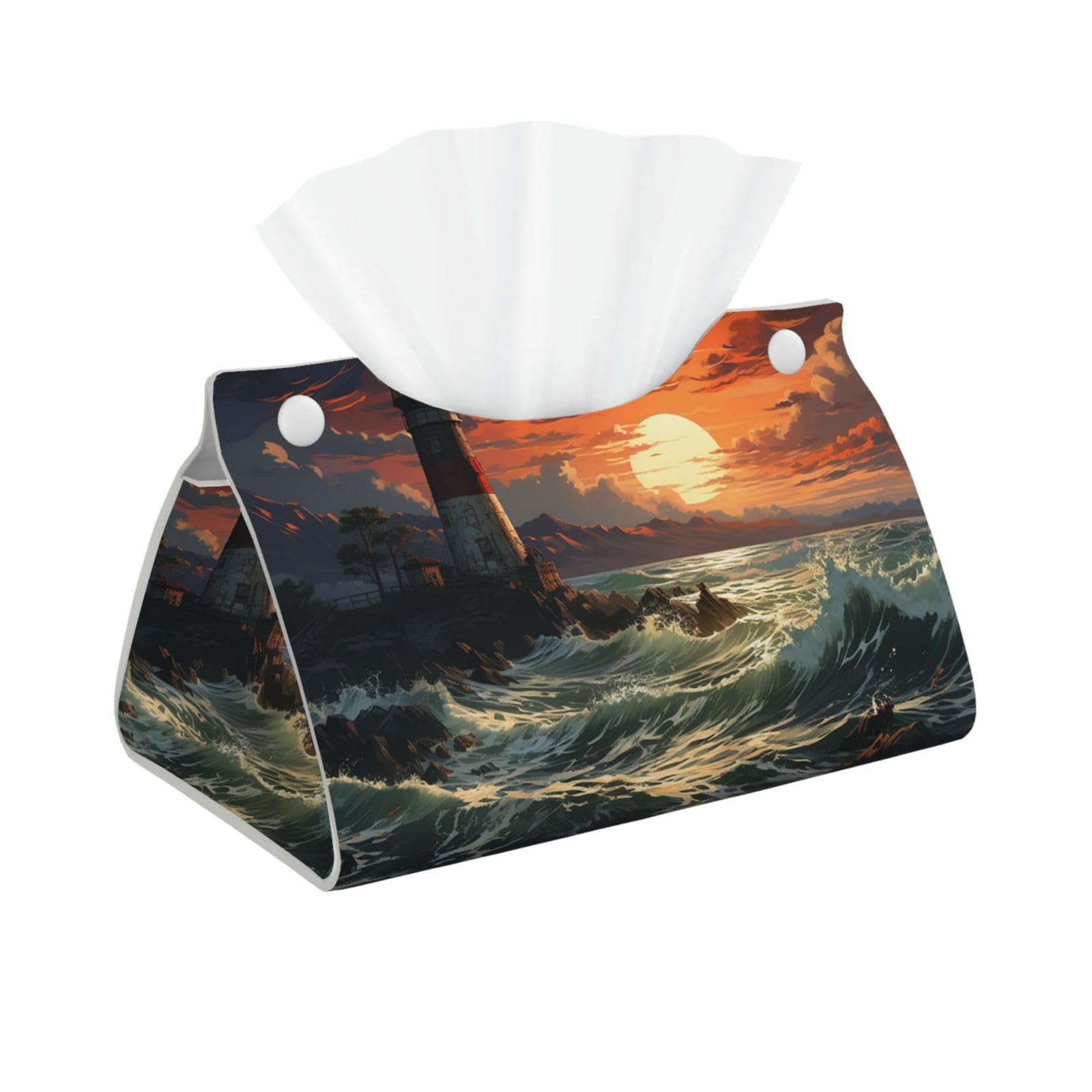 Pu Leather Tissue Box Cover, Lighthouse Rectangle Tissue Case Covers Decorative Tissue Box Holder Waterproof Tissue Holder Organizer for Bathroom Home Office