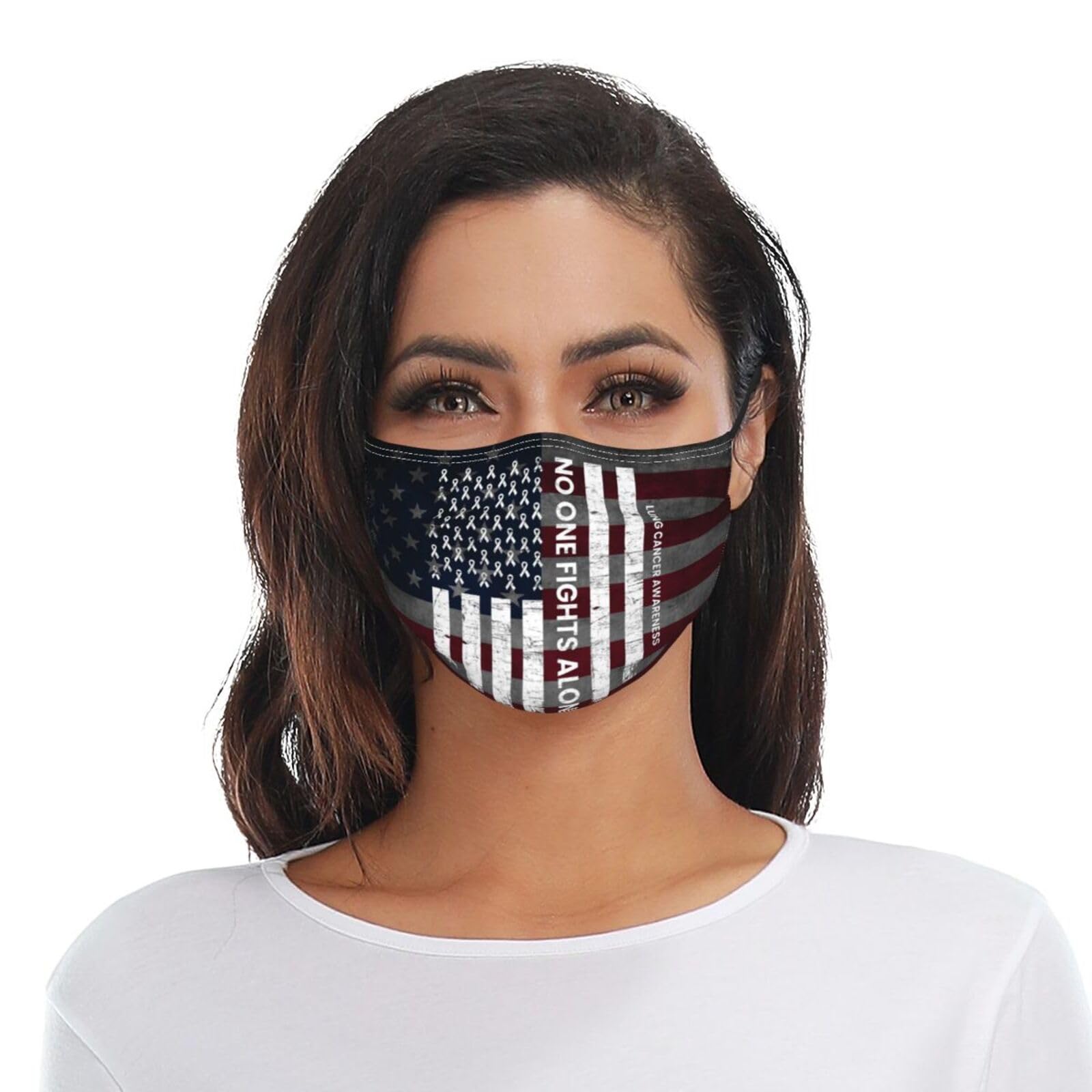 Lung Cancer Awareness America Flag White Ribbon Adult Dust Mask Adjustable Dust Face with 2 Filter35
