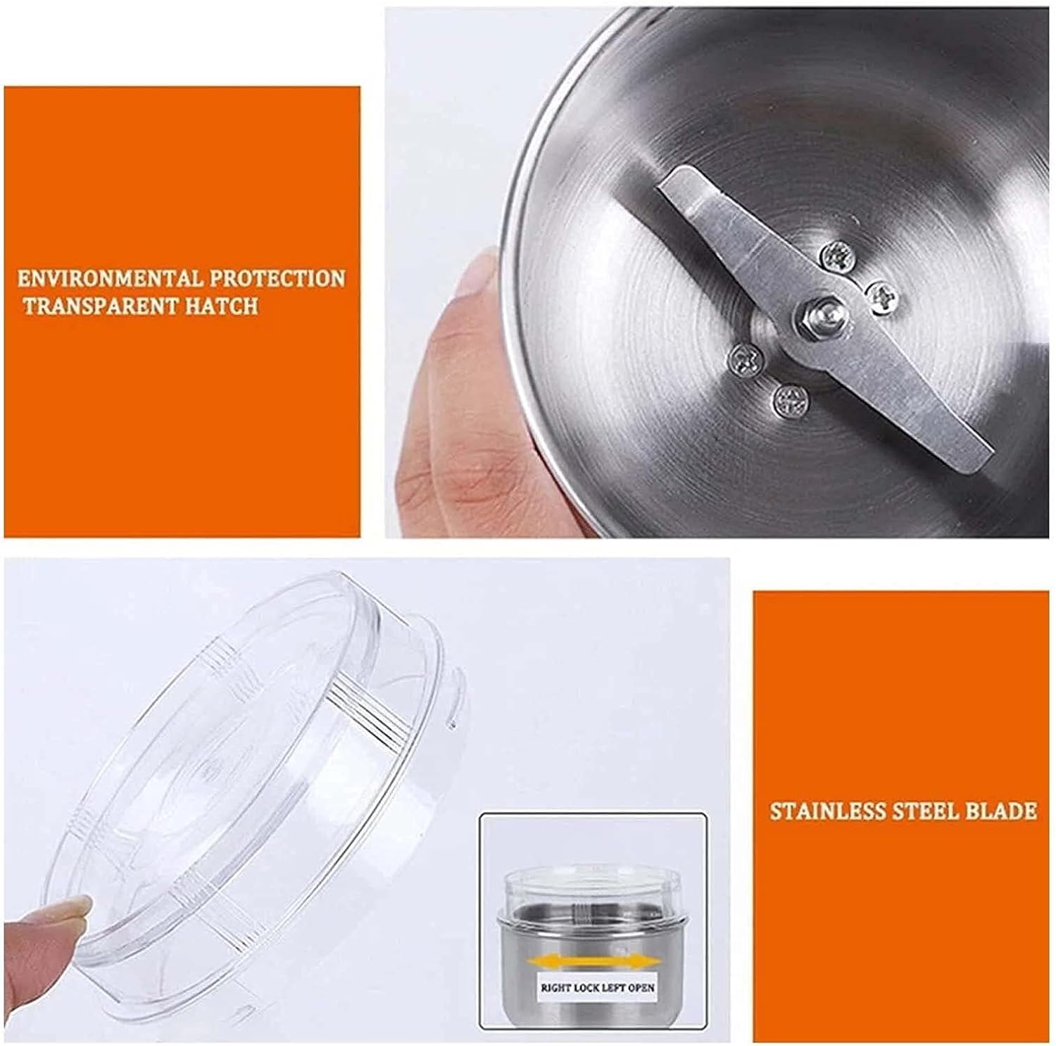 Multifunctional Electric Grinder for Coffee Beans, Grains, and Seasonings, Lightweight, Low Noise, Easy to Clean, with Transparent Cover