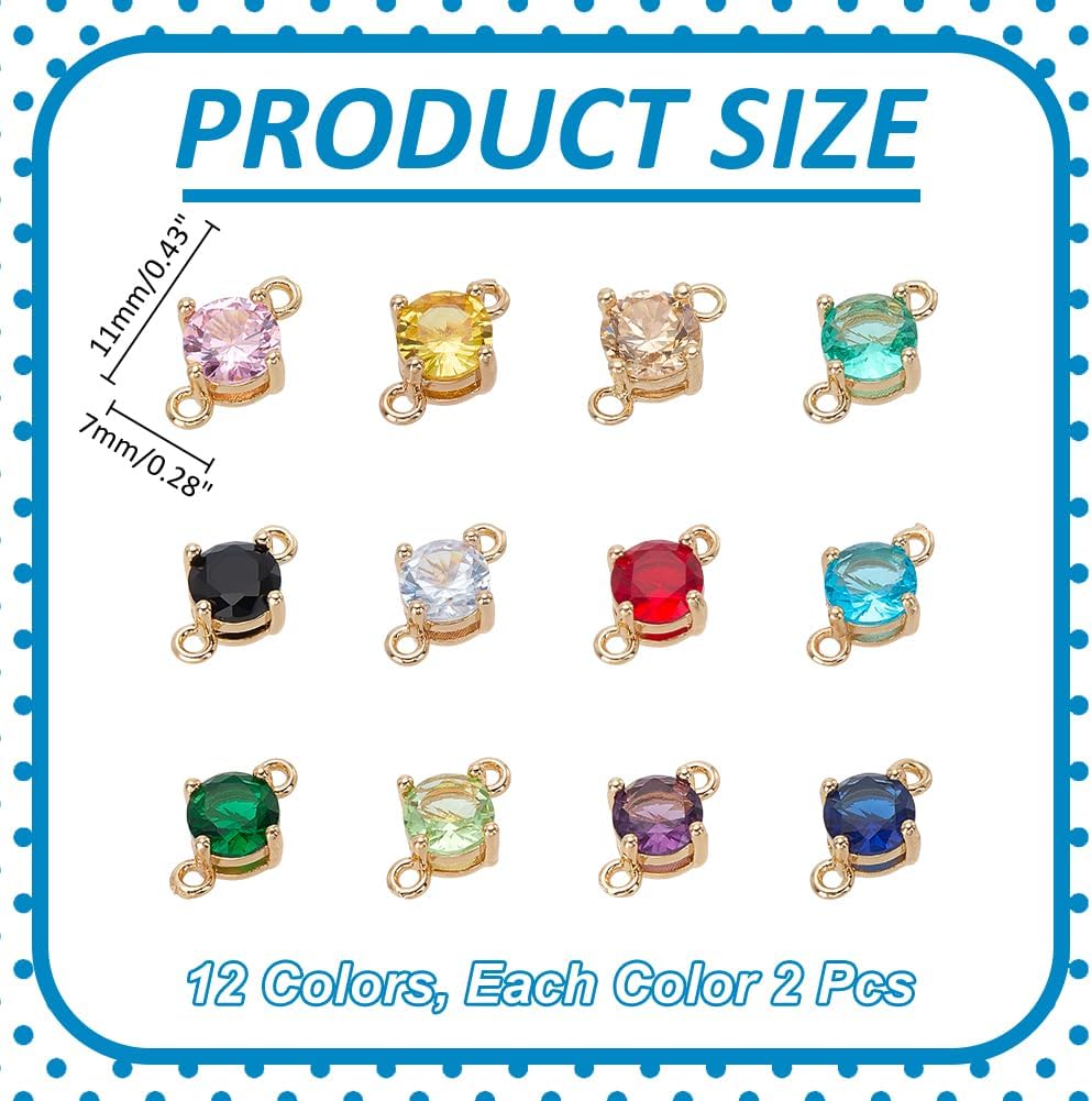 WADORN 24Pcs 12 Colors Rhinestone Links Connectors Charms, Colorful Flat Round Crystal Link Pendants with Double Loops Brass Rhinestone Connector Pendant for DIY Jewelry Making Necklace Earrings - Image 2