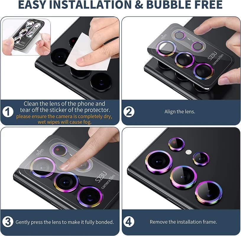 Image of Camera Lens Protector Ring Compatible with Samsung Galaxy S23 Ultra | Tempered Glass + Aluminum Alloy Ring | Full Coverage Lens Guard | Scratch Proof | HD Clear | Case Friendly | Rainbow