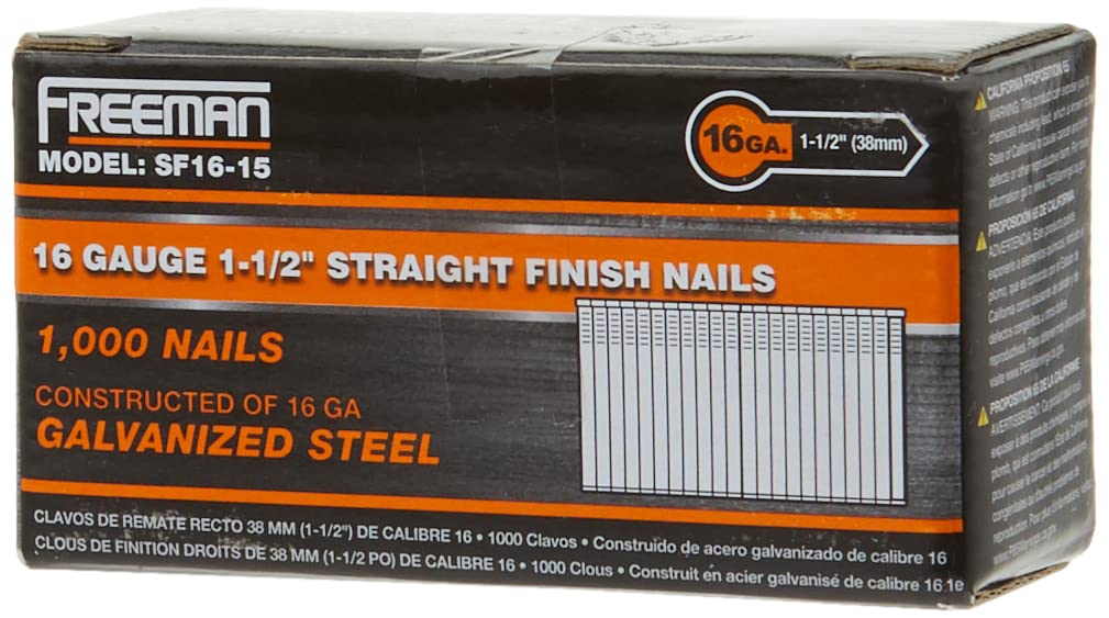 Freeman SF16-15 1-1/2-Inch by 16 Gauge Straight Finish Nail, 1000 Per Box