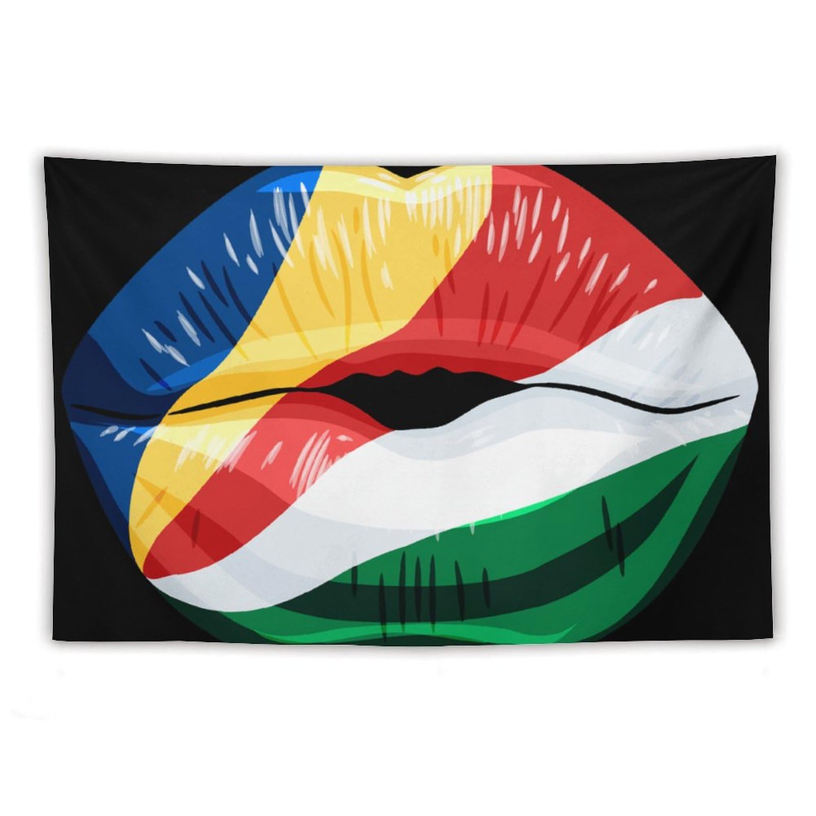 XingFox Seychelles Flag Lips Tapestry Wall Hanging National Flag Tapestry for Room Bedroom Dorm Aesthetic Decorations, 60"x90"