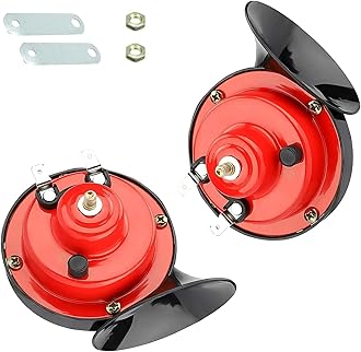 Icykale 2 PCS 300DB Super Loud Train Horn, 12V Waterproof Electric Snail Double Horn, Universal Car Replacement Kit for Motorcycle, Truck, Sedans (Red)
