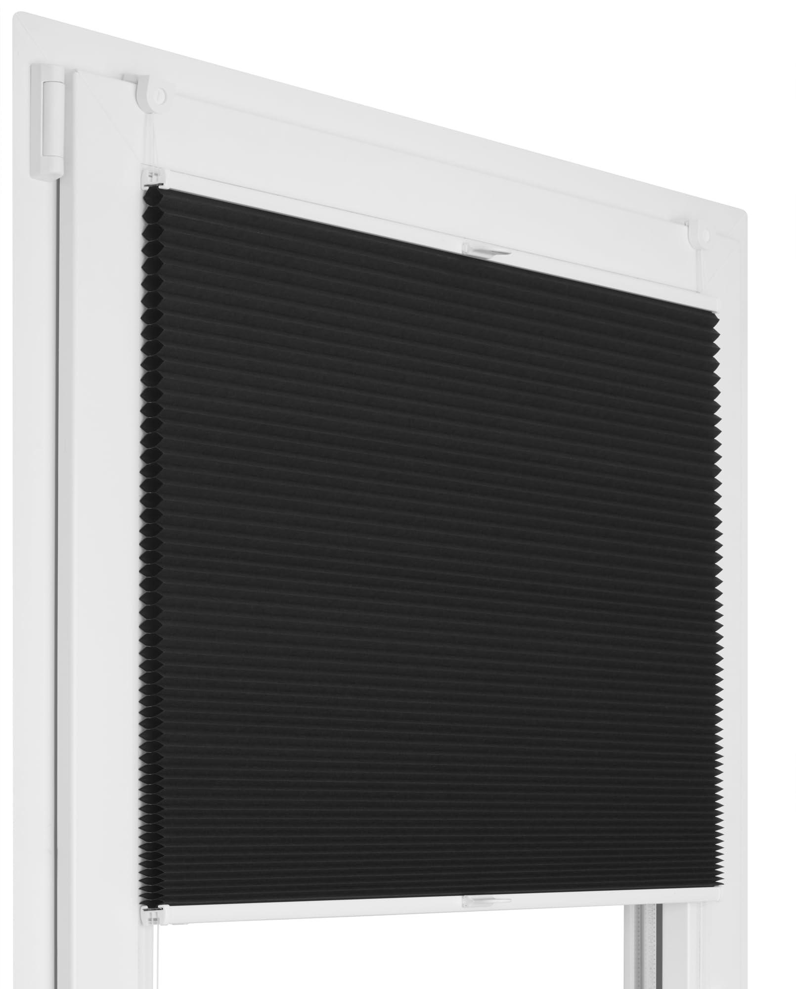 RENA Wabenplissee Thermo Plissee ohne Bohren Verdunklungsplissee Blickdicht Fenster Balkonfenster Balkontür Verdunkelung Sonnenschutz Innen Sichtschutz Hitzeschutz Schwarz 65x200 cm