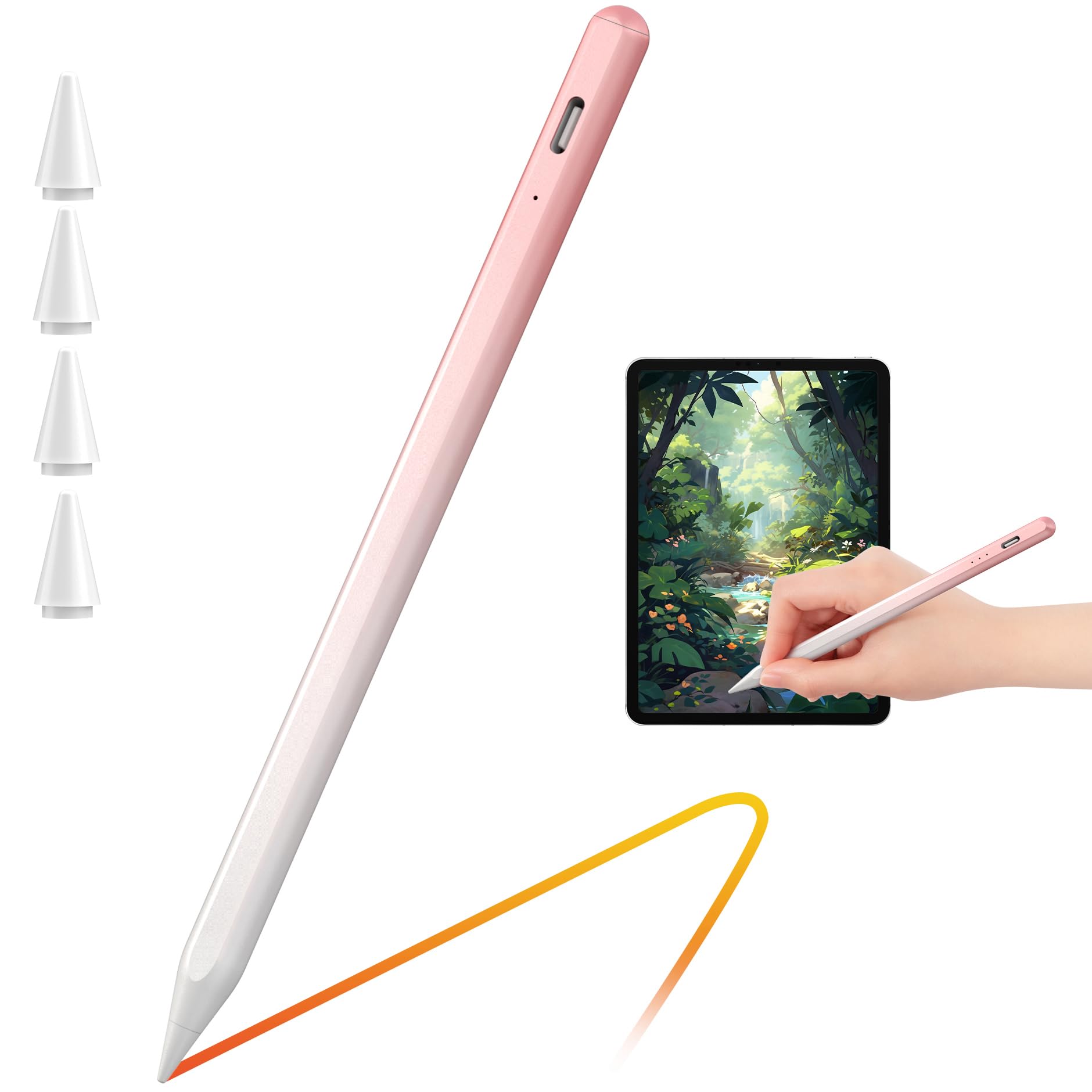 Stylus Pen with Tilt Sensitivity & Palm Rejection Magnetic Stylus Pen for iPad 9th&10th Generation Compatible with Pro11&12.9'',Air 3/4/5,iPad 6-10,Mini 5/6