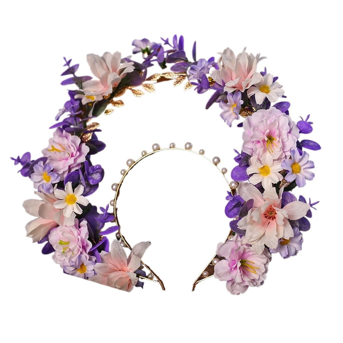 Haarreif mit künstlicher Blumenkrone Künstliche Blumenkrone for Frauen, Braut, Perle, Prinzessin, Haarband, Hochzeitsaccessoires(Color1)