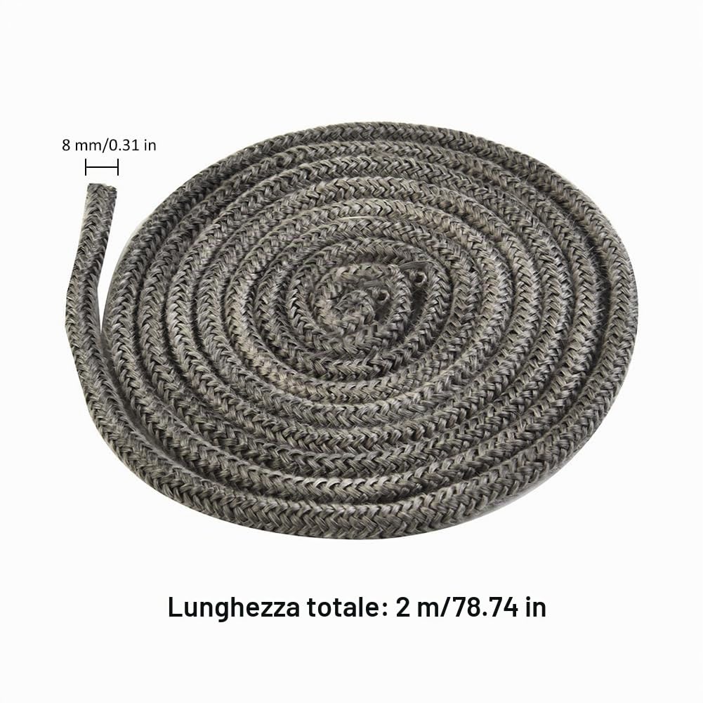 Guarnizione per Porta Stufa,Fibra di Vetro Corda Ignifuga per Stufa,Corda per Sigillare Il Forno,Corda Sigillante Ignifuga Resistente Alle Alte Temperature,Corda Sigillante Antincendio 8mmx2m Tokaneit