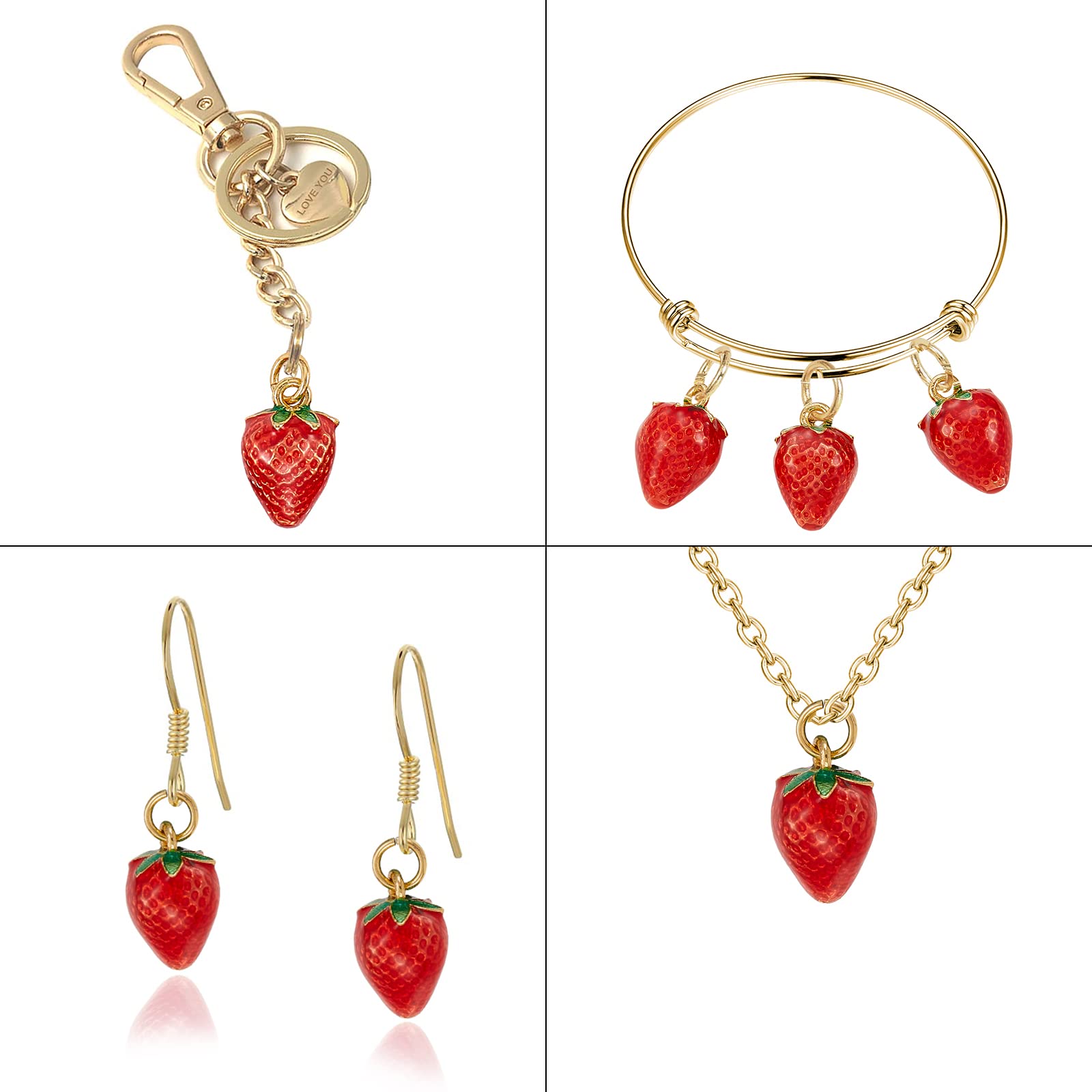 KitBeads Erdbeer-Anhänger aus Titan, Rot, Emaille, niedliche Lebensmittel, 3D-Obst-Anhänger, Sommer, 18 Karat vergoldet, für Schmuckherstellung, 5 Stück