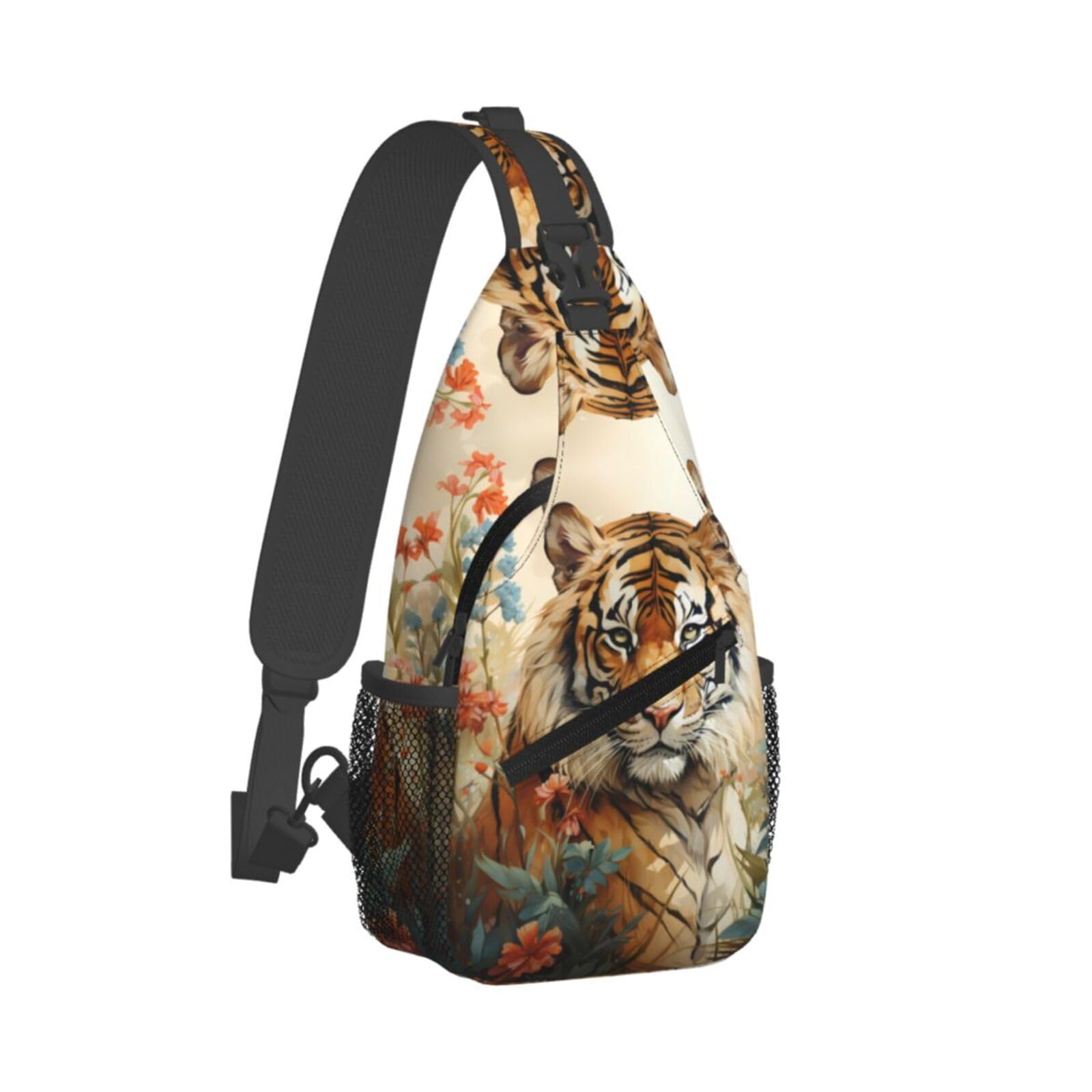 PMQAGNKSMQ Crossbody Bag for Women Men Wolf Pack Chest Bag Crossbody Sling Bag Adjustable Shoulder Bag, Watercolor Tiger Pattern, One Size, Sling Backpacks